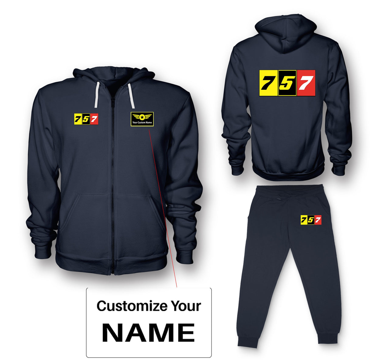 Flat Colourful 757 Designed Zipped Hoodies & Sweatpants Set