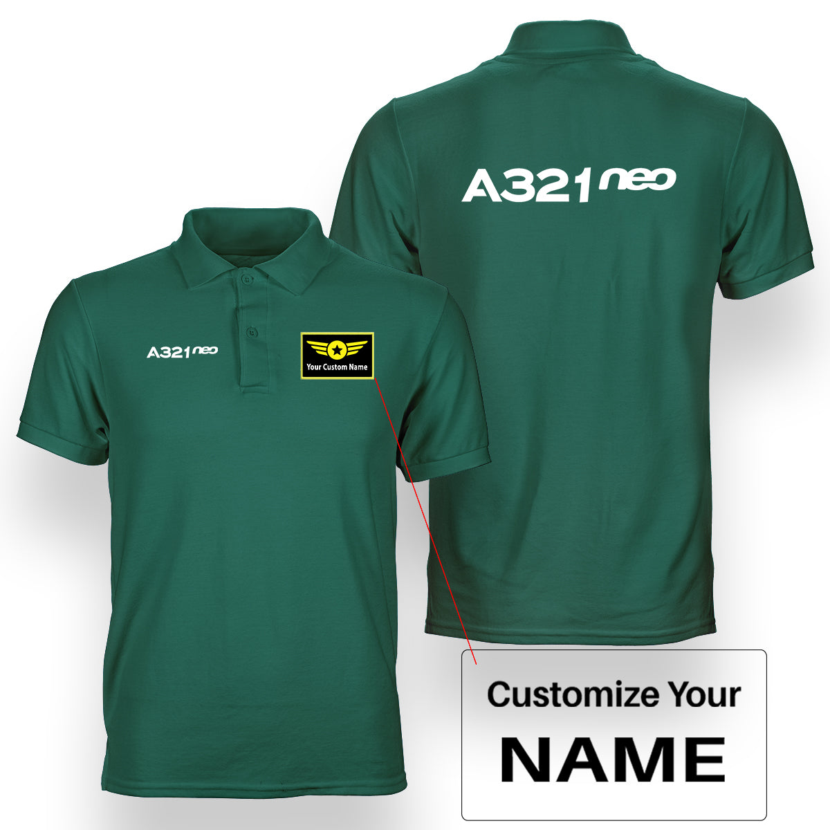A321neo & Text Designed Double Side Polo T-Shirts