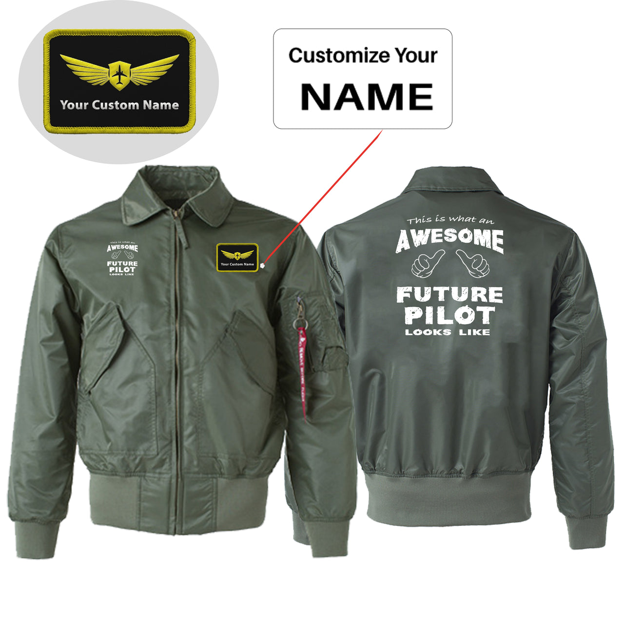 Future Pilot Designed Embroidered Patch Attachable Jackets
