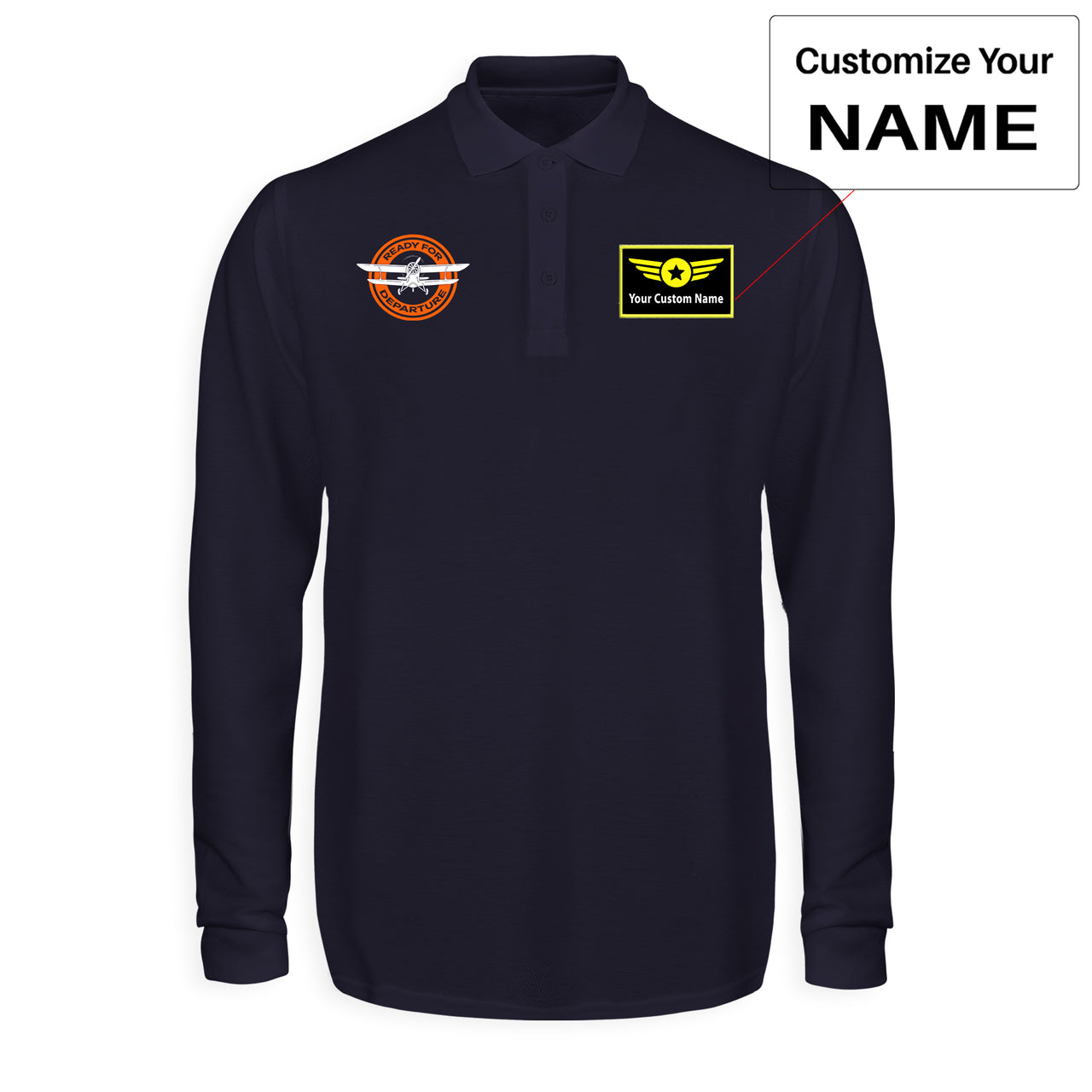 Ready for Departure Designed Long Sleeve Polo T-Shirts
