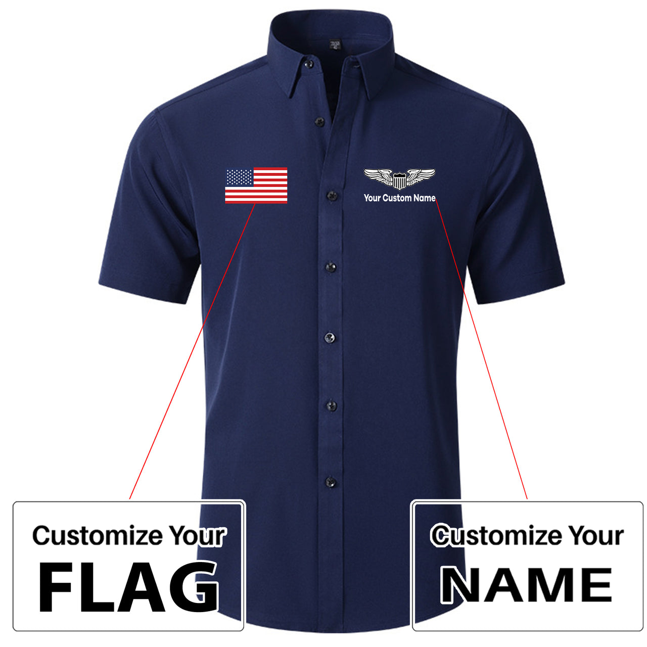 Custom Flag & Custom Name (Military Badge) Design Super Quality Short Sleeve Shirts