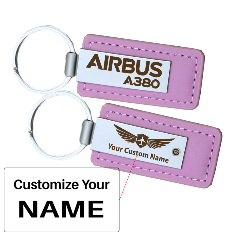 Airbus A380 & Text Faux Leather Key Chains