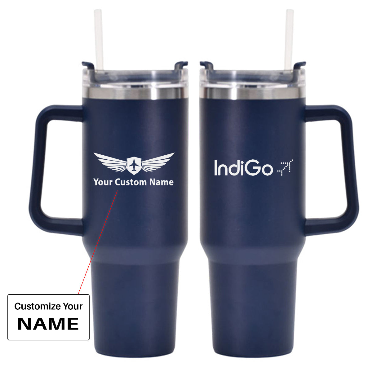 Indigo Airlines Designed 40oz Stainless Steel Car Mug With Holder