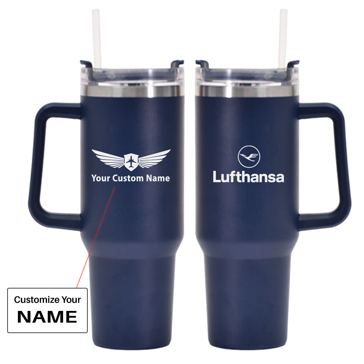 Lufthansa Airlines Designed 40oz Stainless Steel Car Mug With Holder