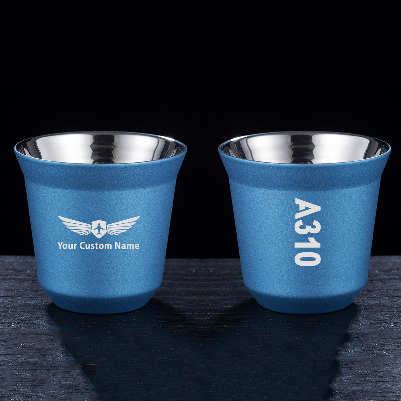 A310 Text Designed Double Wall Stainless Steel Coffee Mugs