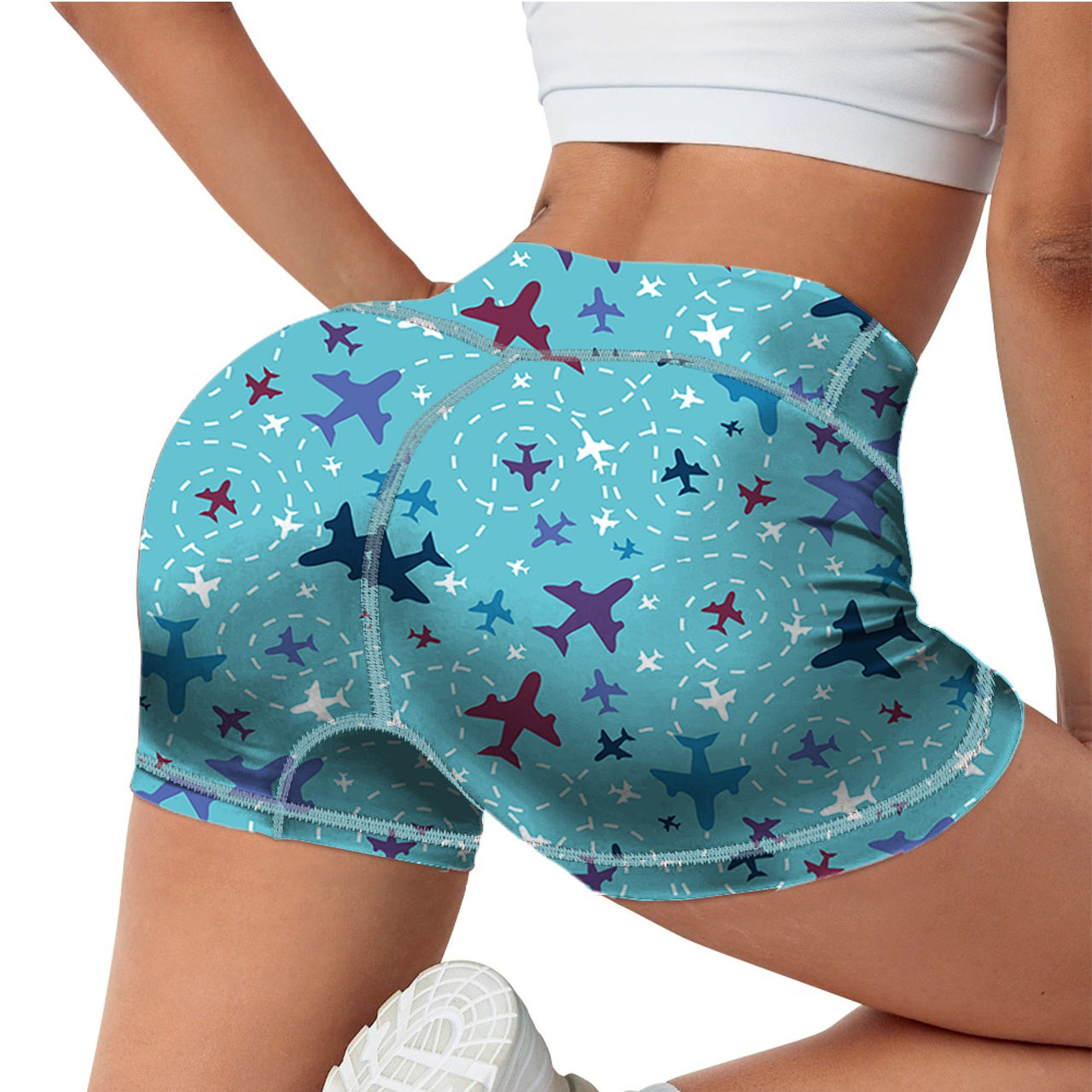 Love of Travel with Aircraft Designed Women Yoga Shorts Pants