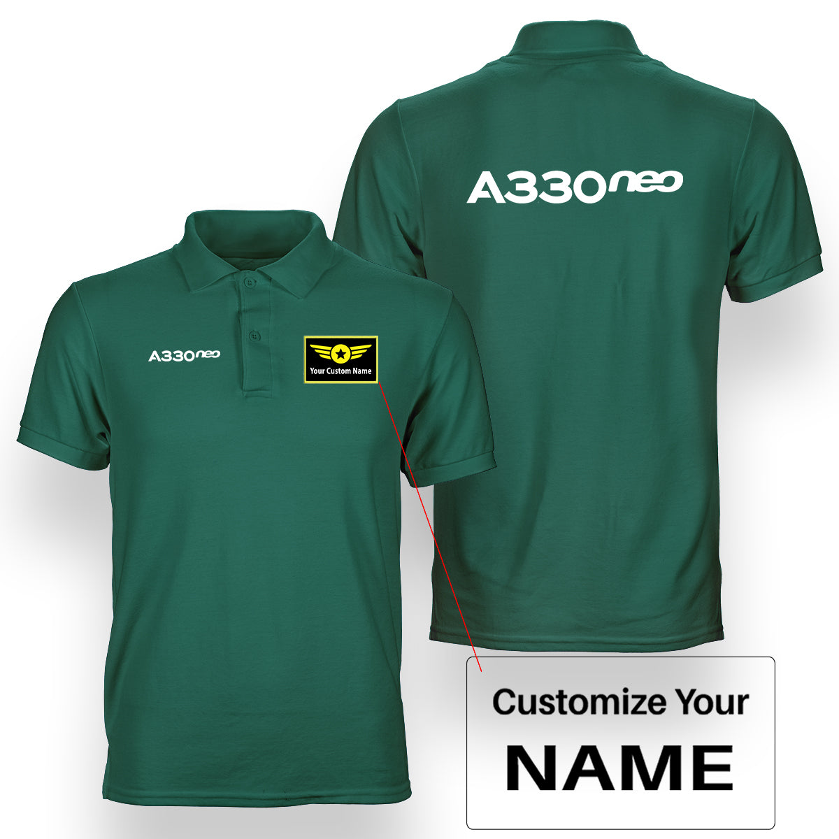 A330neo & Text Designed Double Side Polo T-Shirts
