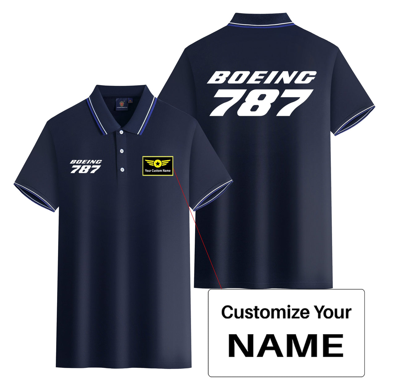 Boeing 787 & Text Designed Stylish Polo T-Shirts (Double-Side)