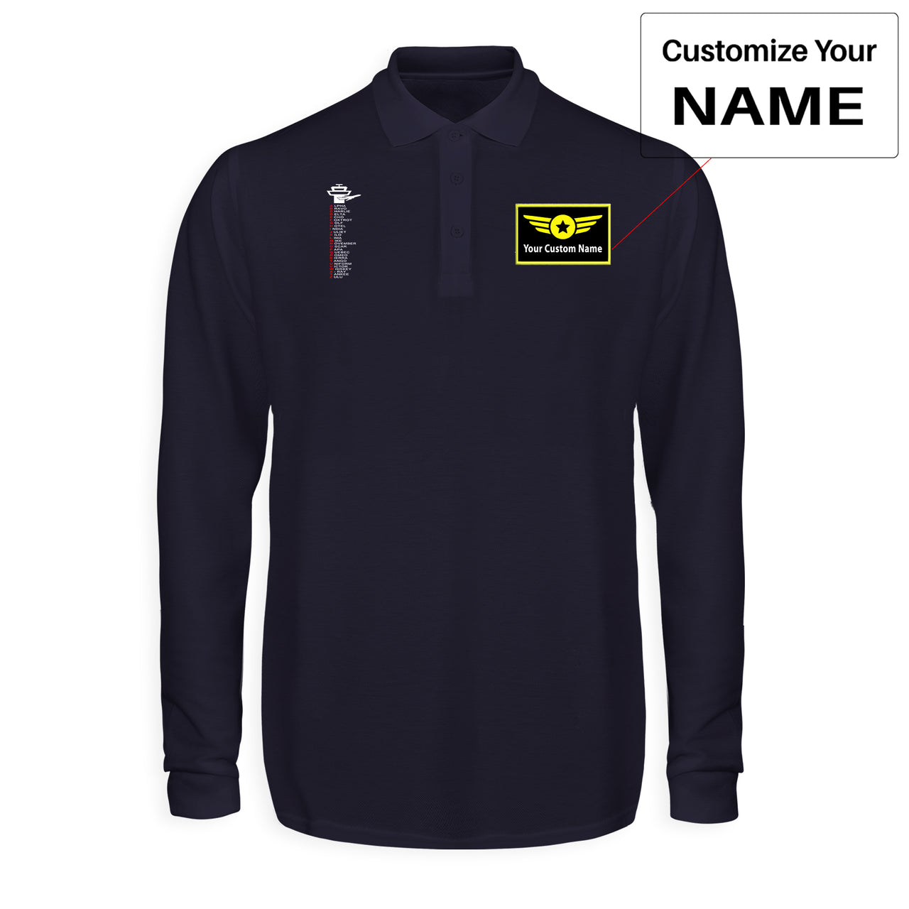 Aviation Alphabet Designed Long Sleeve Polo T-Shirts