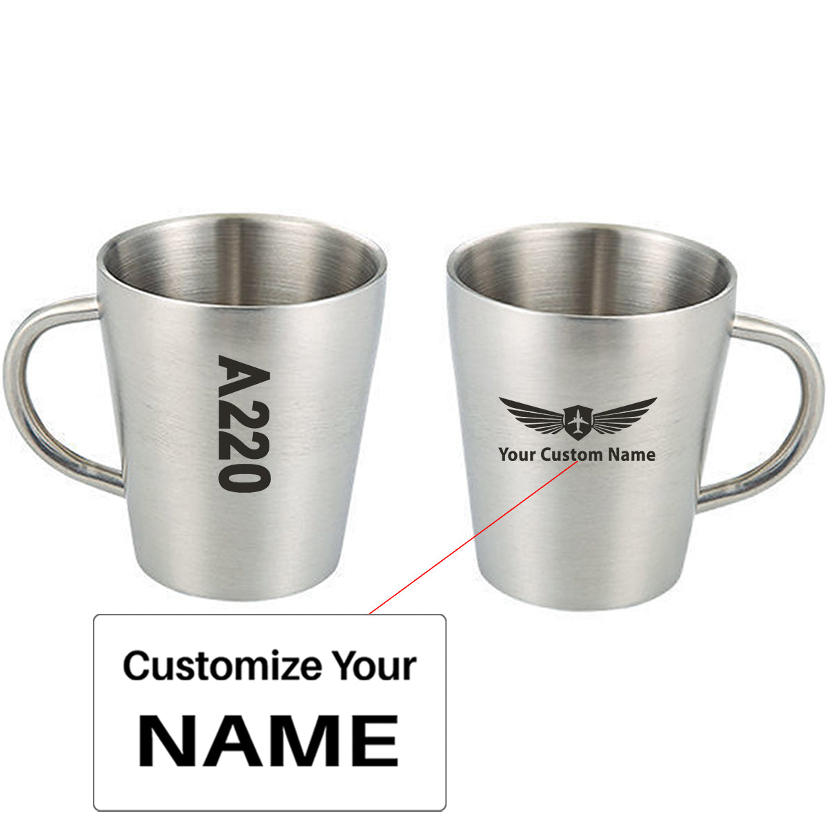 A220 Text Designed Stainless Steel Coffee Mugs