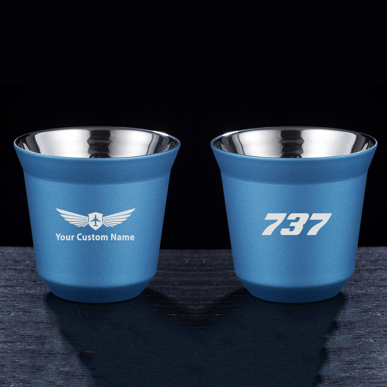 737 Flat Text Designed Double Wall Stainless Steel Coffee Mugs