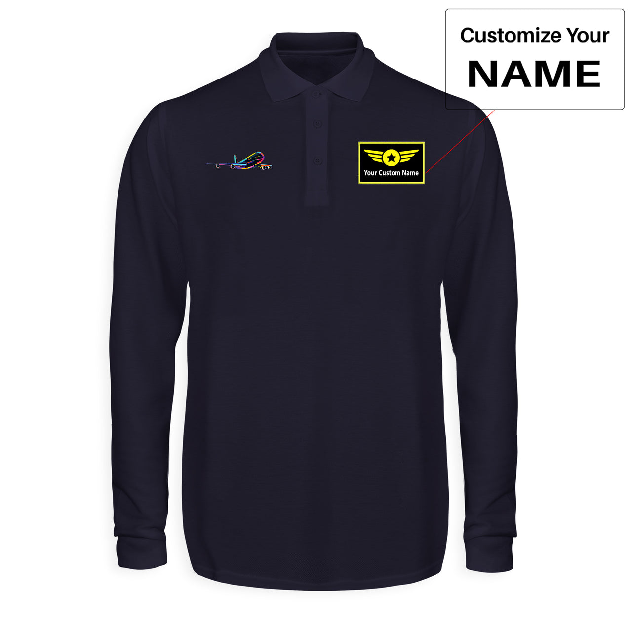 Multicolor Airplane Designed Long Sleeve Polo T-Shirts