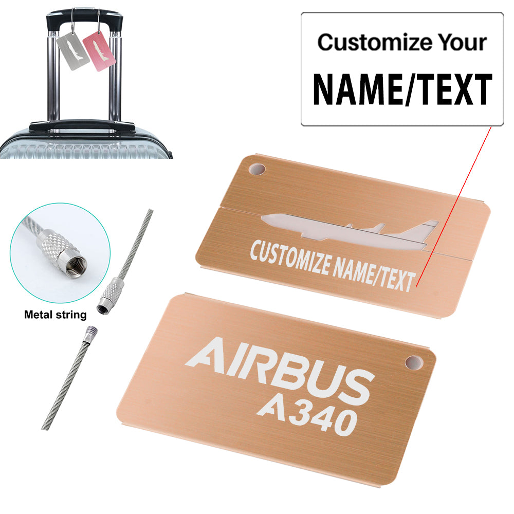 Airbus A340 & Text Designed Aluminum Airplane Luggage Tags