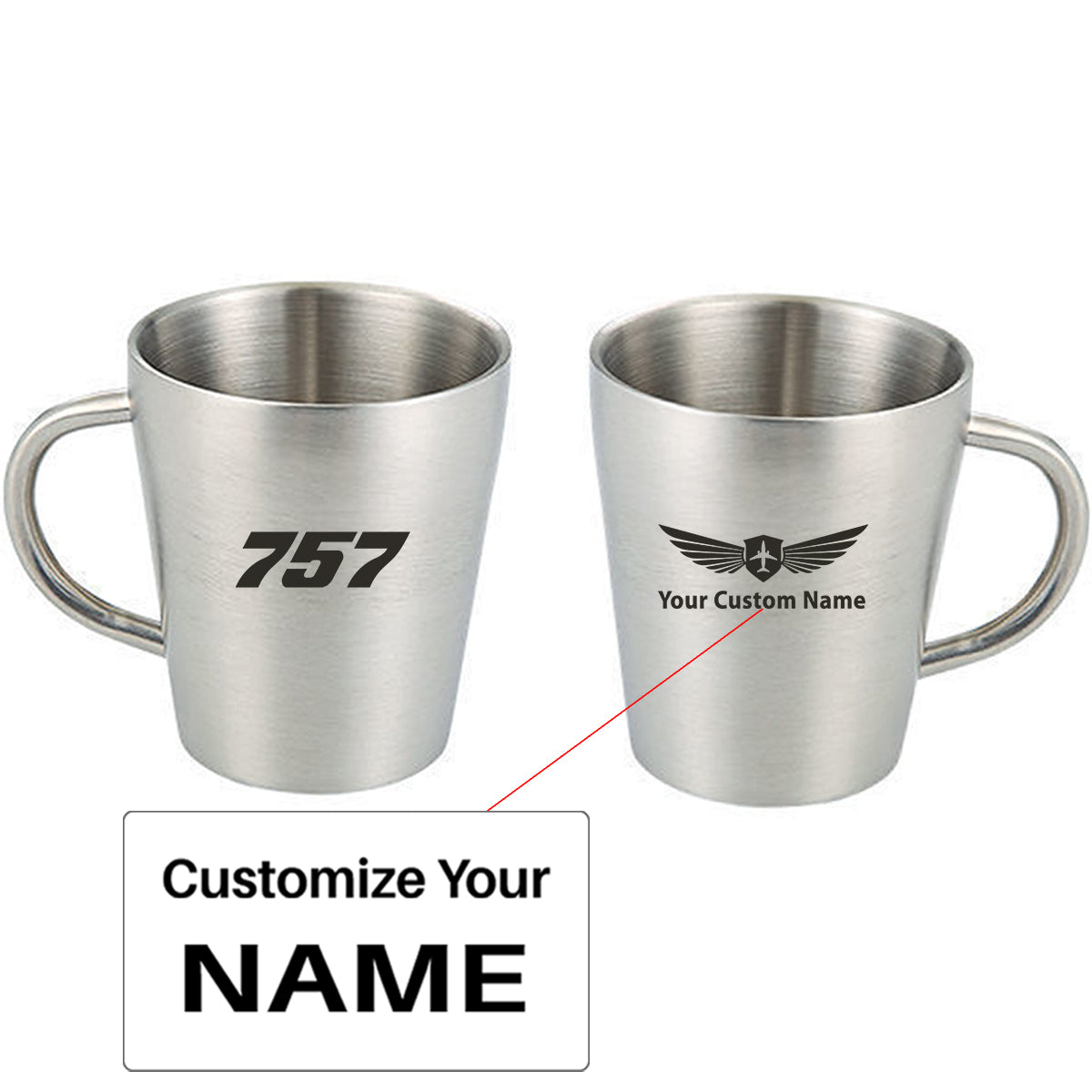 757 Flat Text Designed Stainless Steel Coffee Mugs