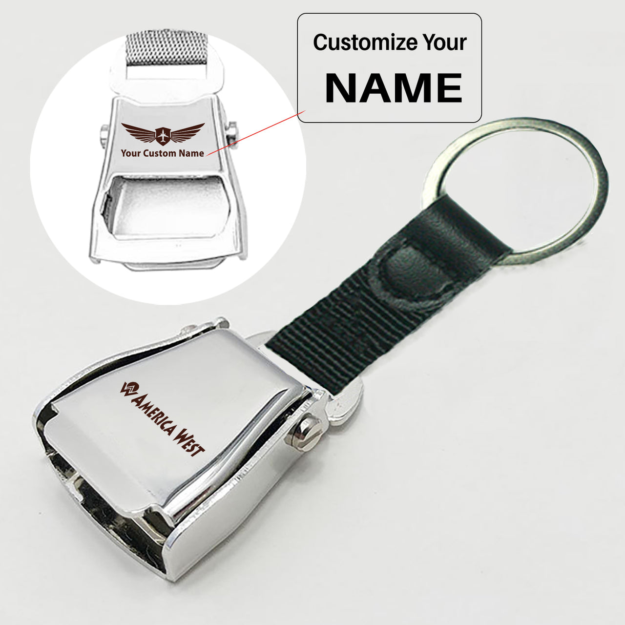 America West Airlines Airplane Seat Belt Key Chains