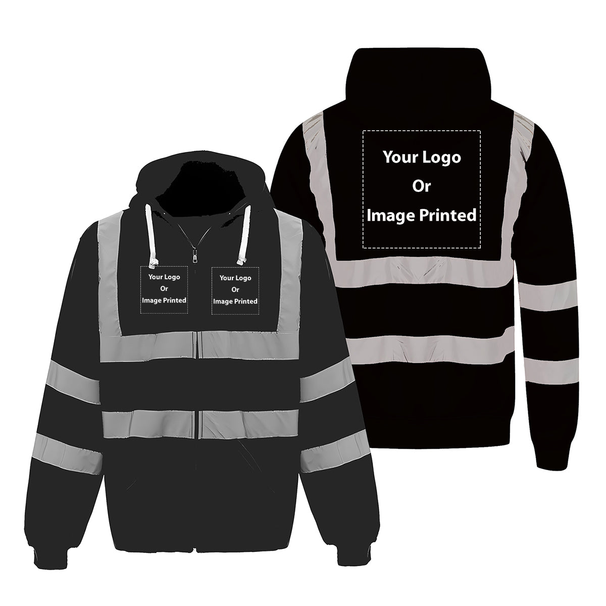 CUSTOM (THREE) Logos Designed Reflective Zipped Hoodies