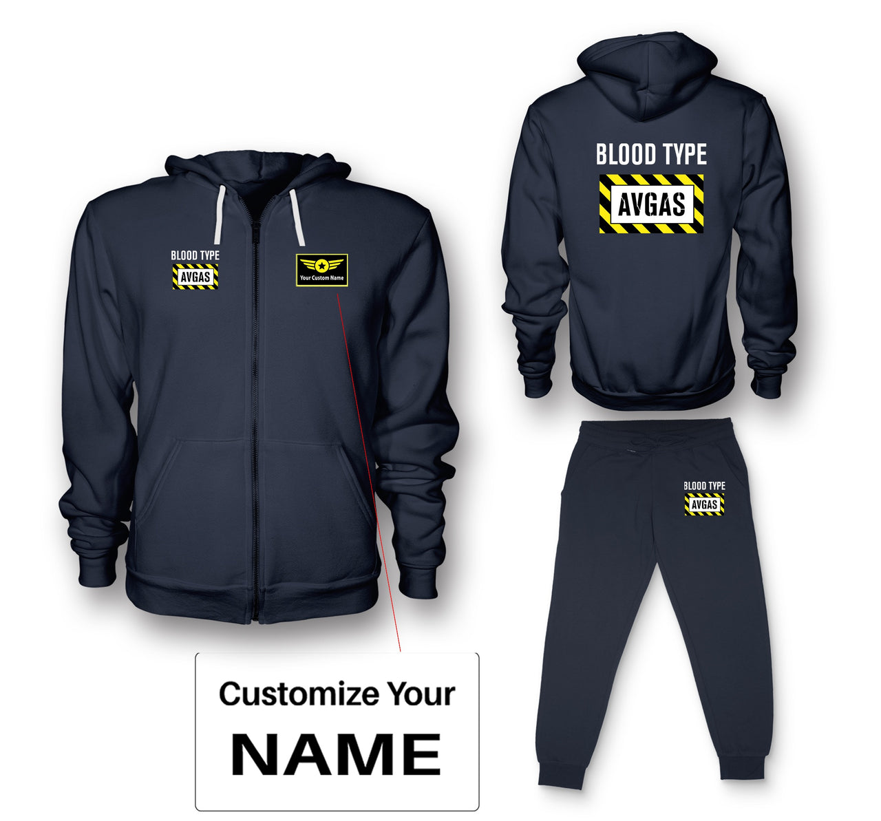 Blood Type AVGAS Designed Zipped Hoodies & Sweatpants Set