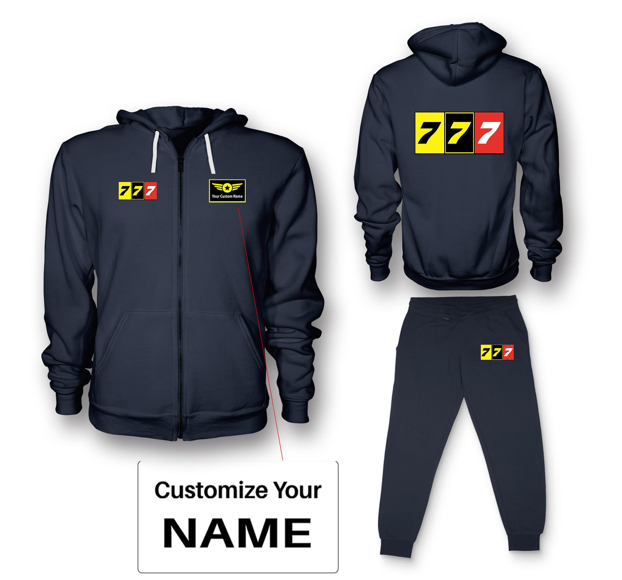Flat Colourful 777 Designed Zipped Hoodies & Sweatpants Set