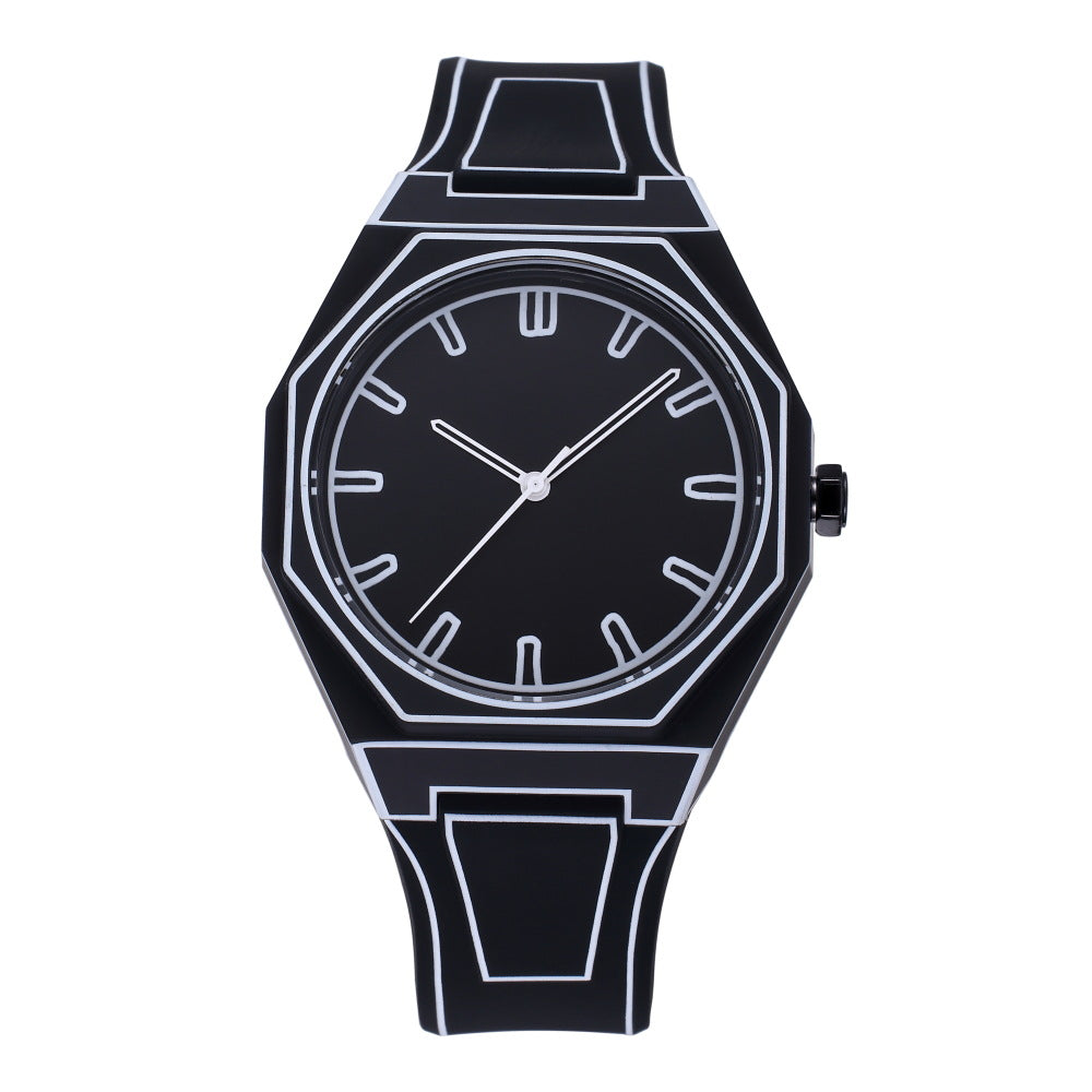 2D Comic Style Watches Black White Quartz Watch