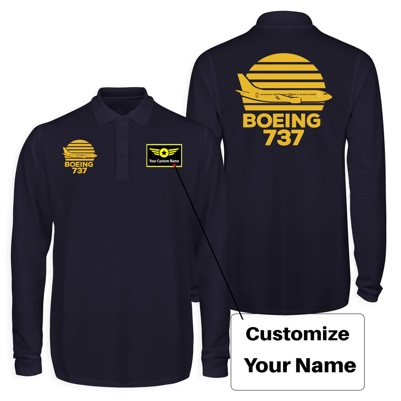 Retro Boeing 737 Designed Long Sleeve Polo T-Shirts (Double-Side)