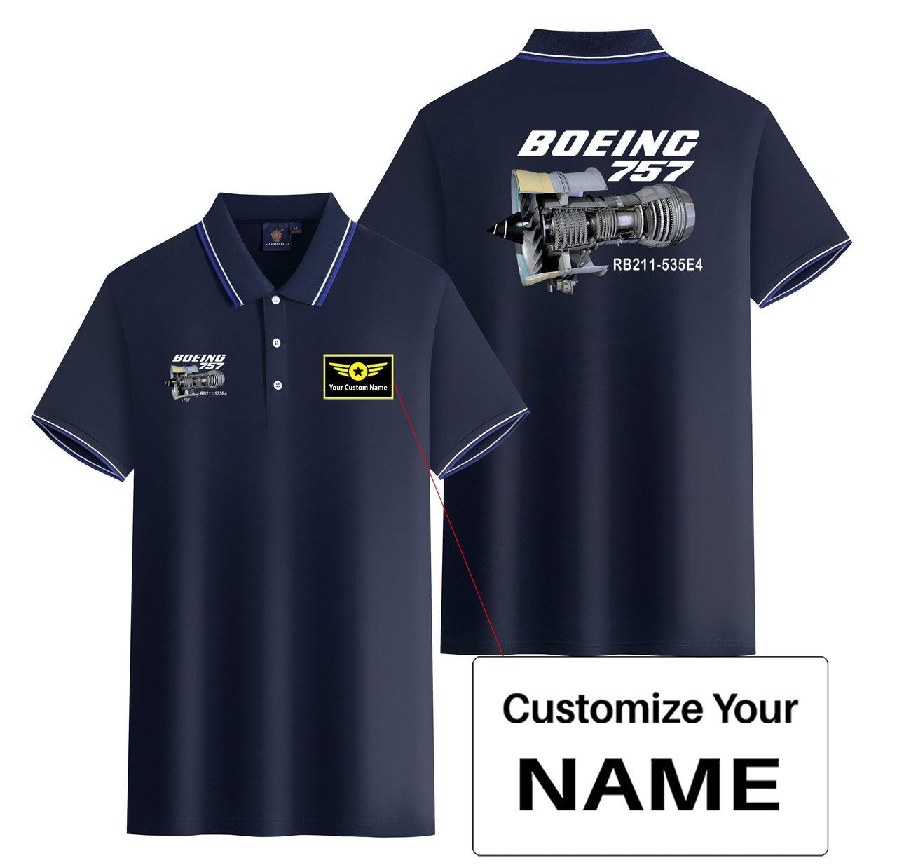 Boeing 757 & Rolls Royce Engine (RB211) Designed Stylish Polo T-Shirts (Double-Side)