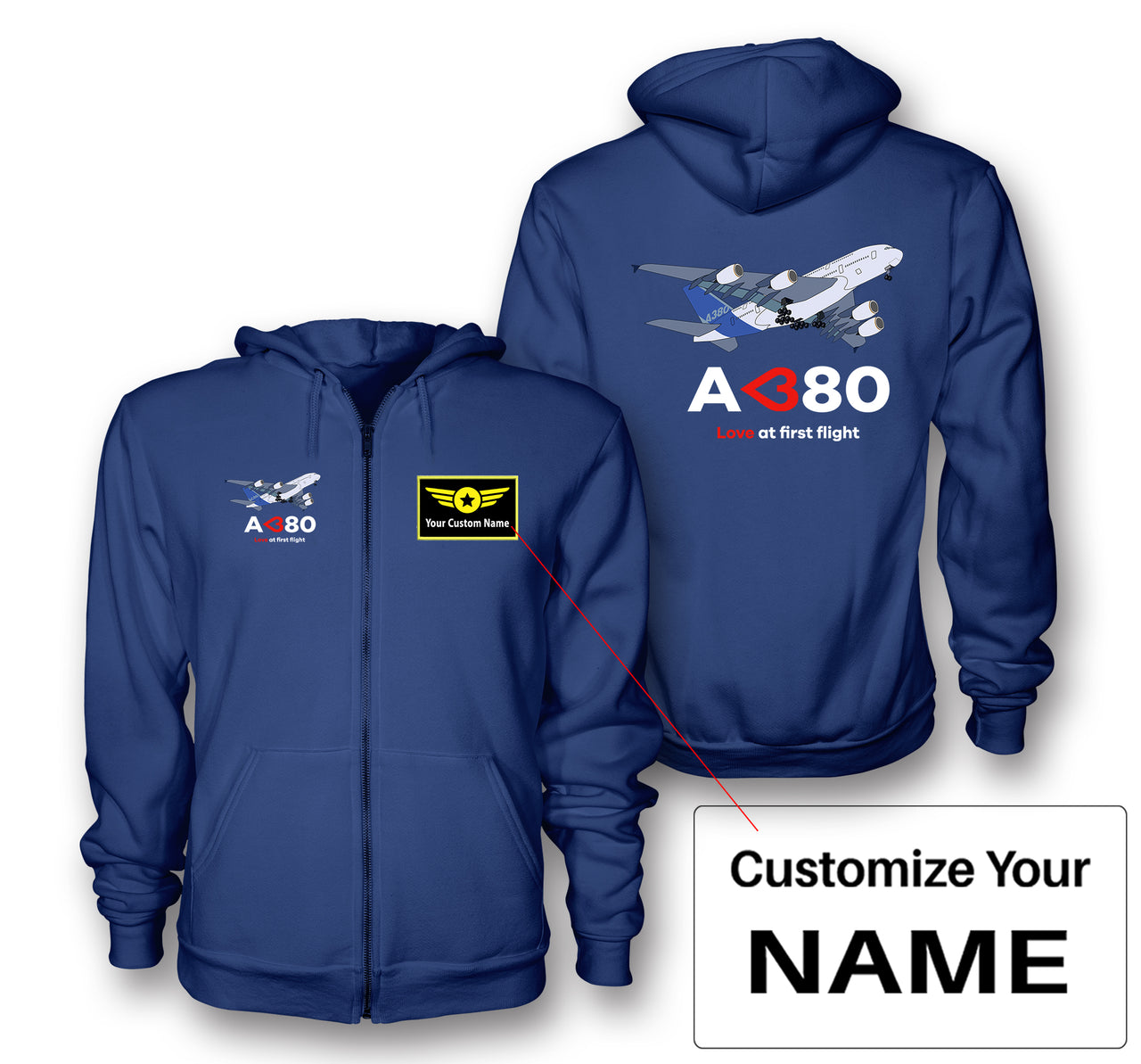 Airbus A380 Love at first flight Designed Zipped Hoodies