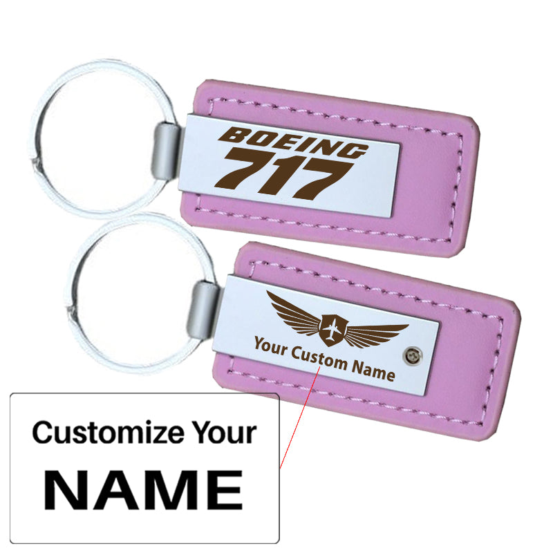 Boeing 717 & Text Faux Leather Key Chains