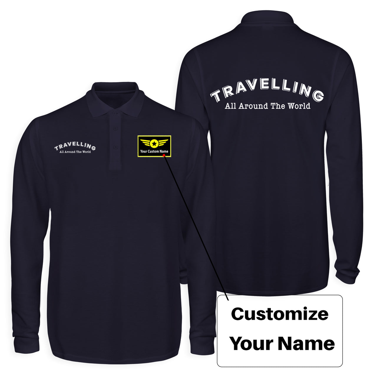 Travelling All Around The World Designed Long Sleeve Polo T-Shirts (Double-Side)
