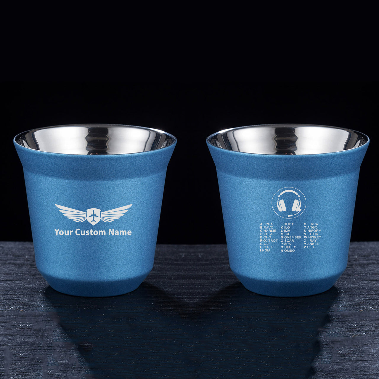 Aviation Alphabet 3 Designed Double Wall Stainless Steel Coffee Mugs