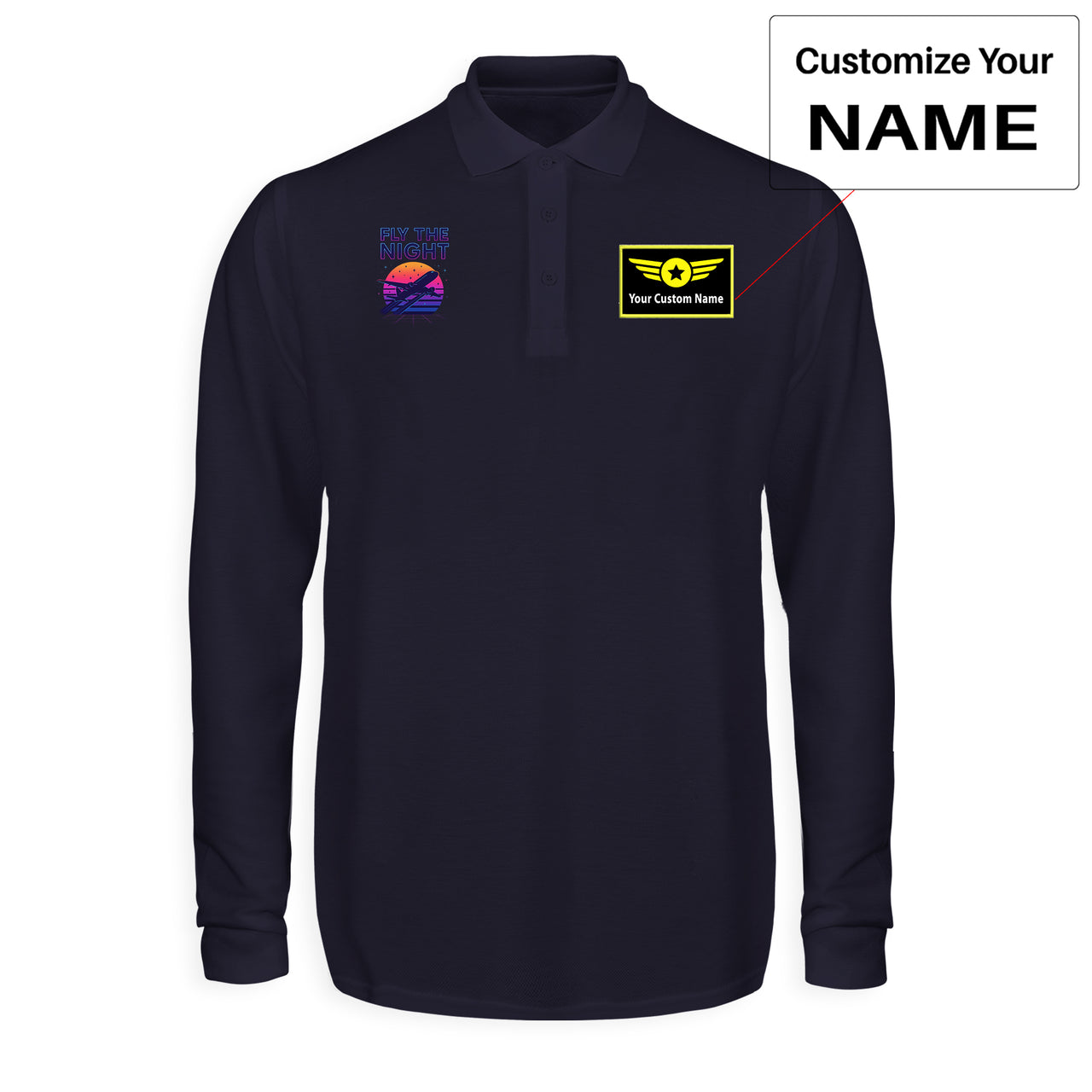 Fly The Night Designed Long Sleeve Polo T-Shirts