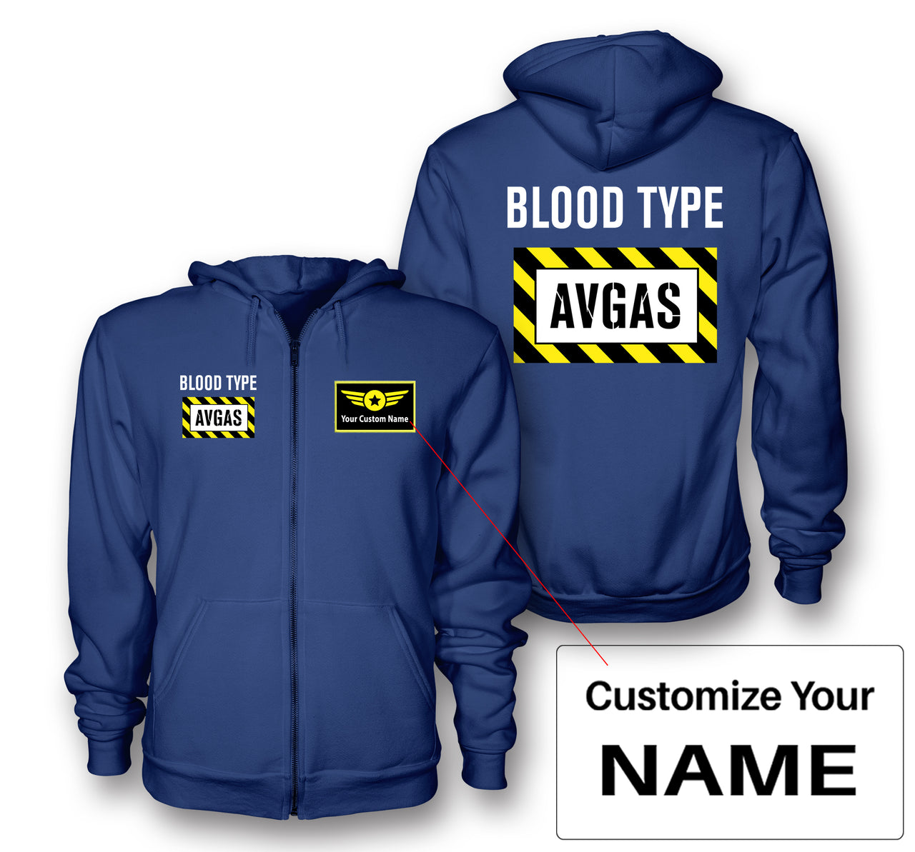 Blood Type AVGAS Designed Zipped Hoodies