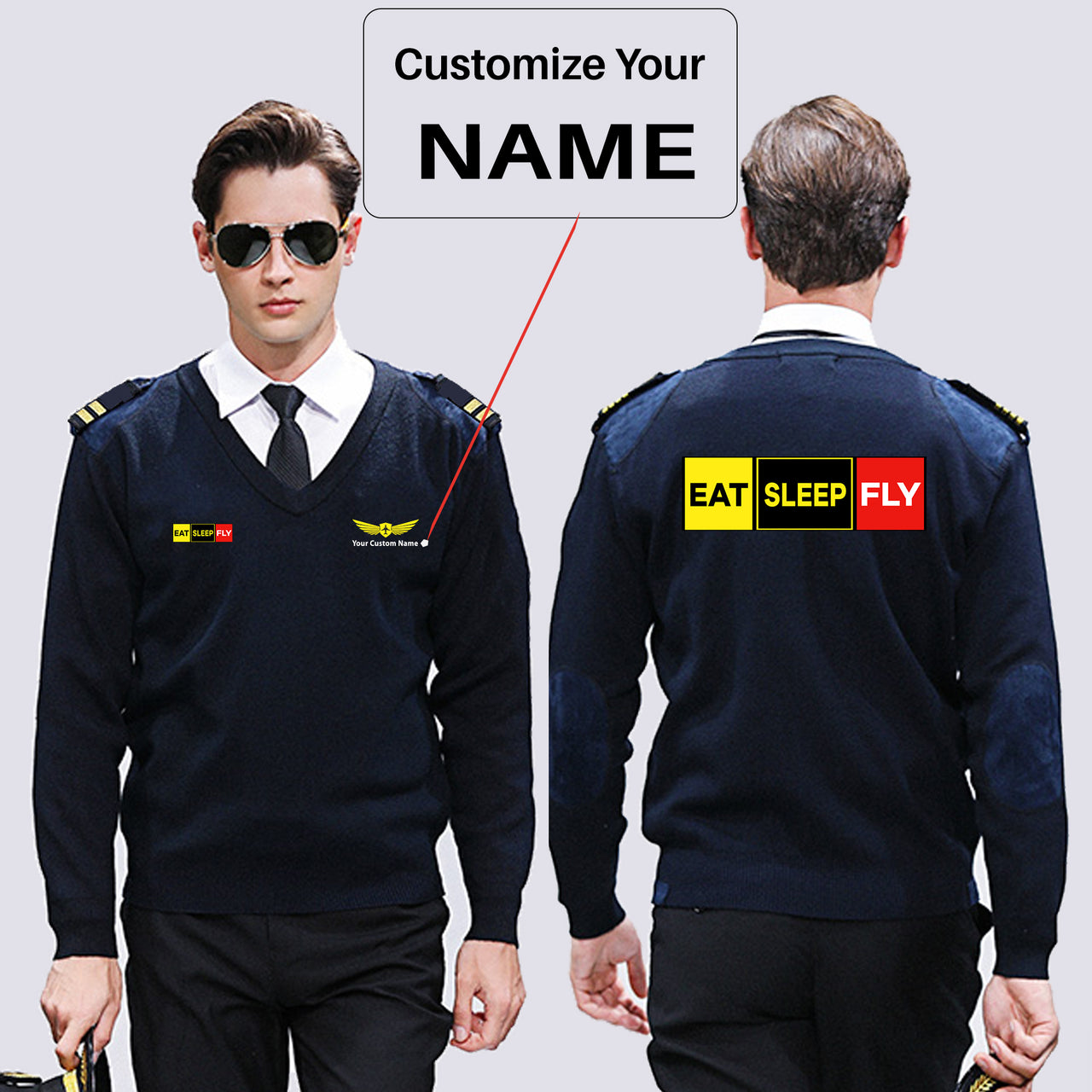 Eat Sleep Fly (Colourful) Designed Wool Pilot Sweaters