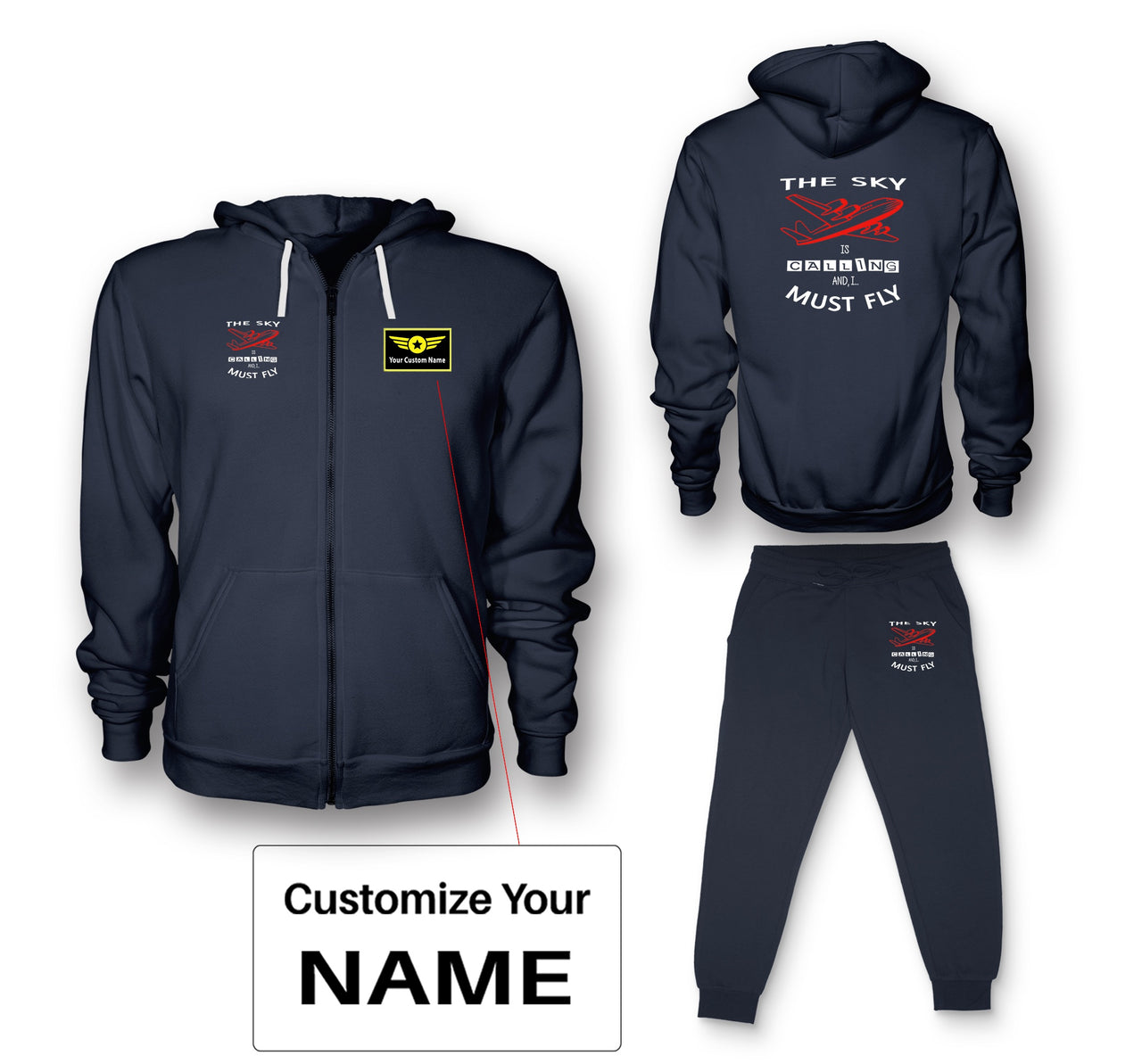 The Sky is Calling and I Must Fly Designed Zipped Hoodies & Sweatpants Set