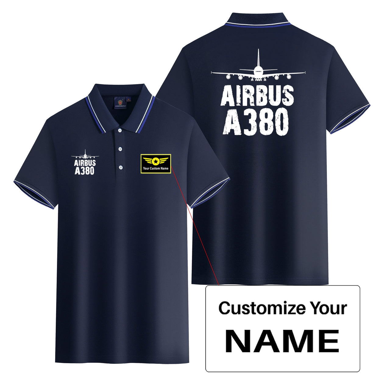 Airbus A380 & Plane Designed Stylish Polo T-Shirts (Double-Side)