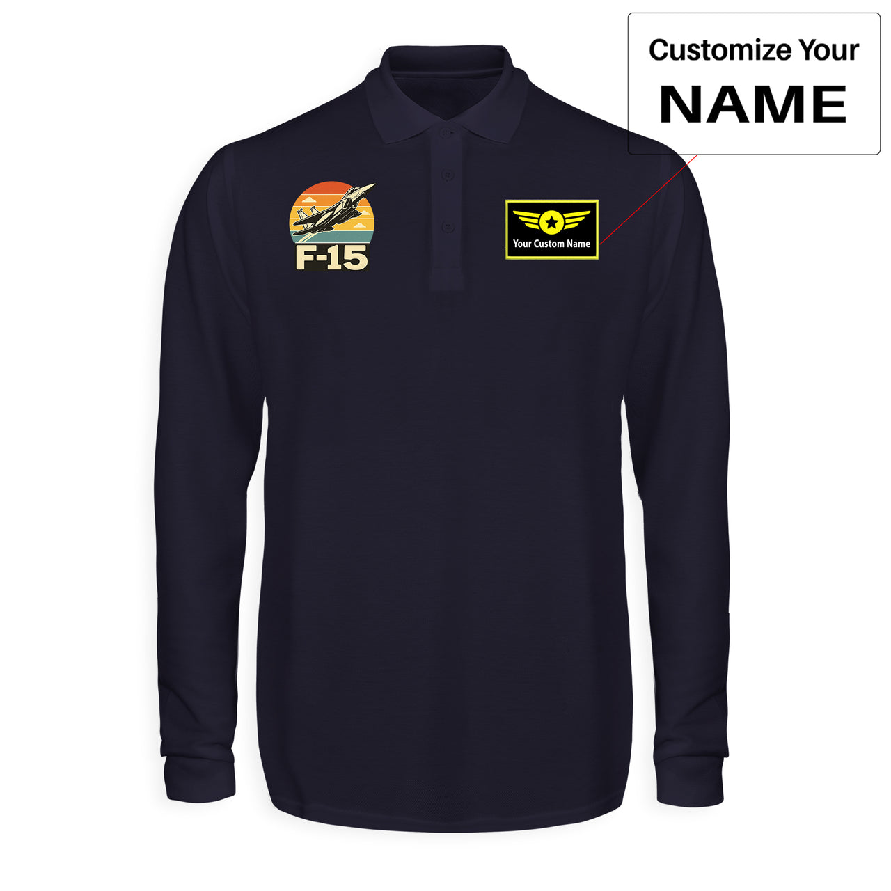 Retro Fighter Jet F15 Designed Long Sleeve Polo T-Shirts