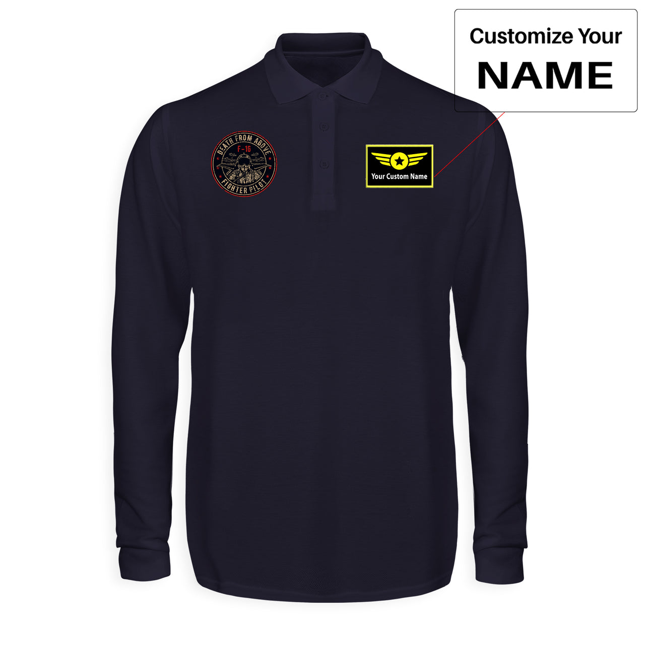 Fighter Jet 16 - Death From Above Designed Long Sleeve Polo T-Shirts
