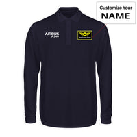 Thumbnail for Airbus A340 & Text Designed Long Sleeve Polo T-Shirts