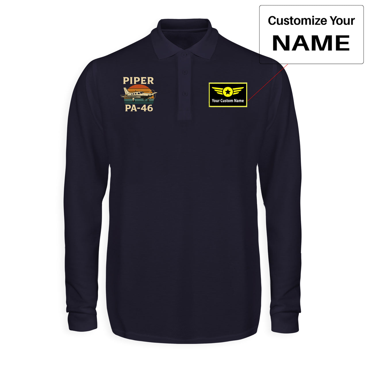 Retro Piper PA-46 Designed Long Sleeve Polo T-Shirts