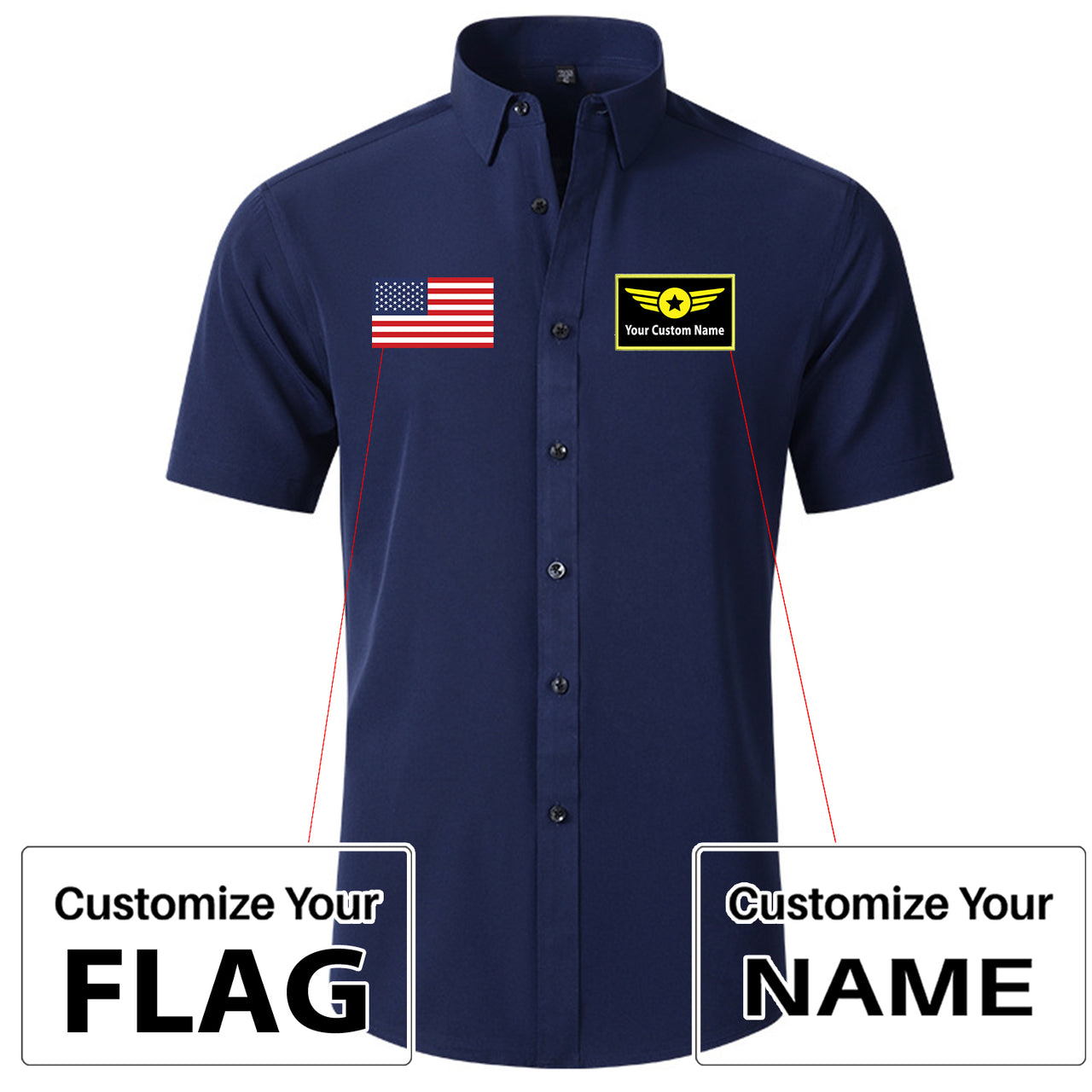 Custom Flag & Name with Special Badge Design Super Quality Short Sleeve Shirts