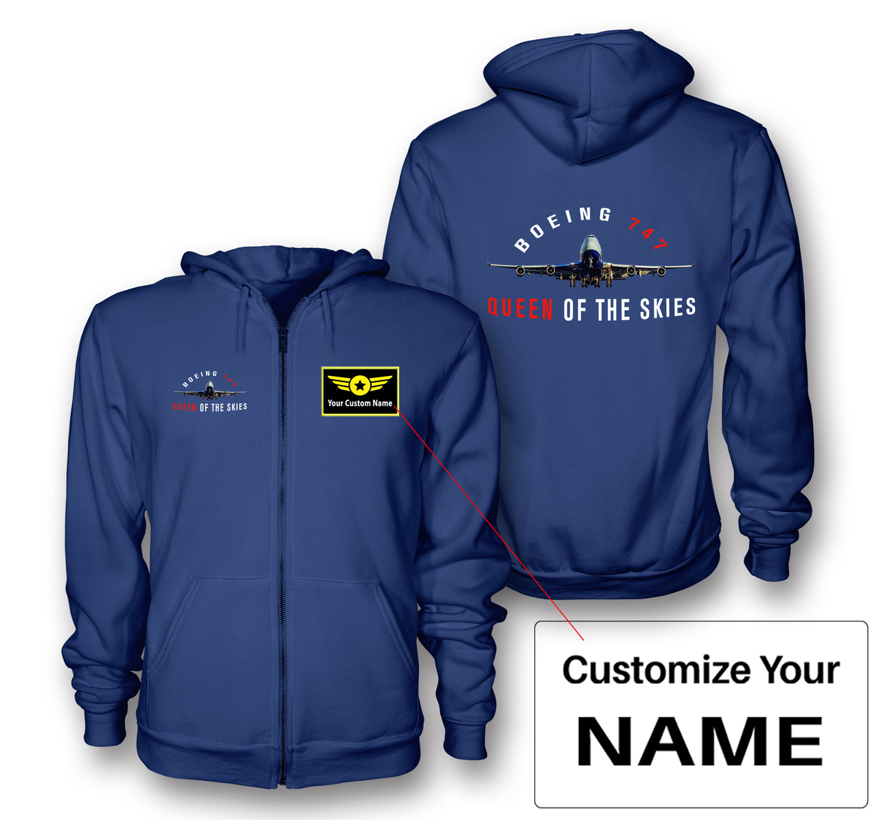 Boeing 747 Queen of the Skies Designed Zipped Hoodies