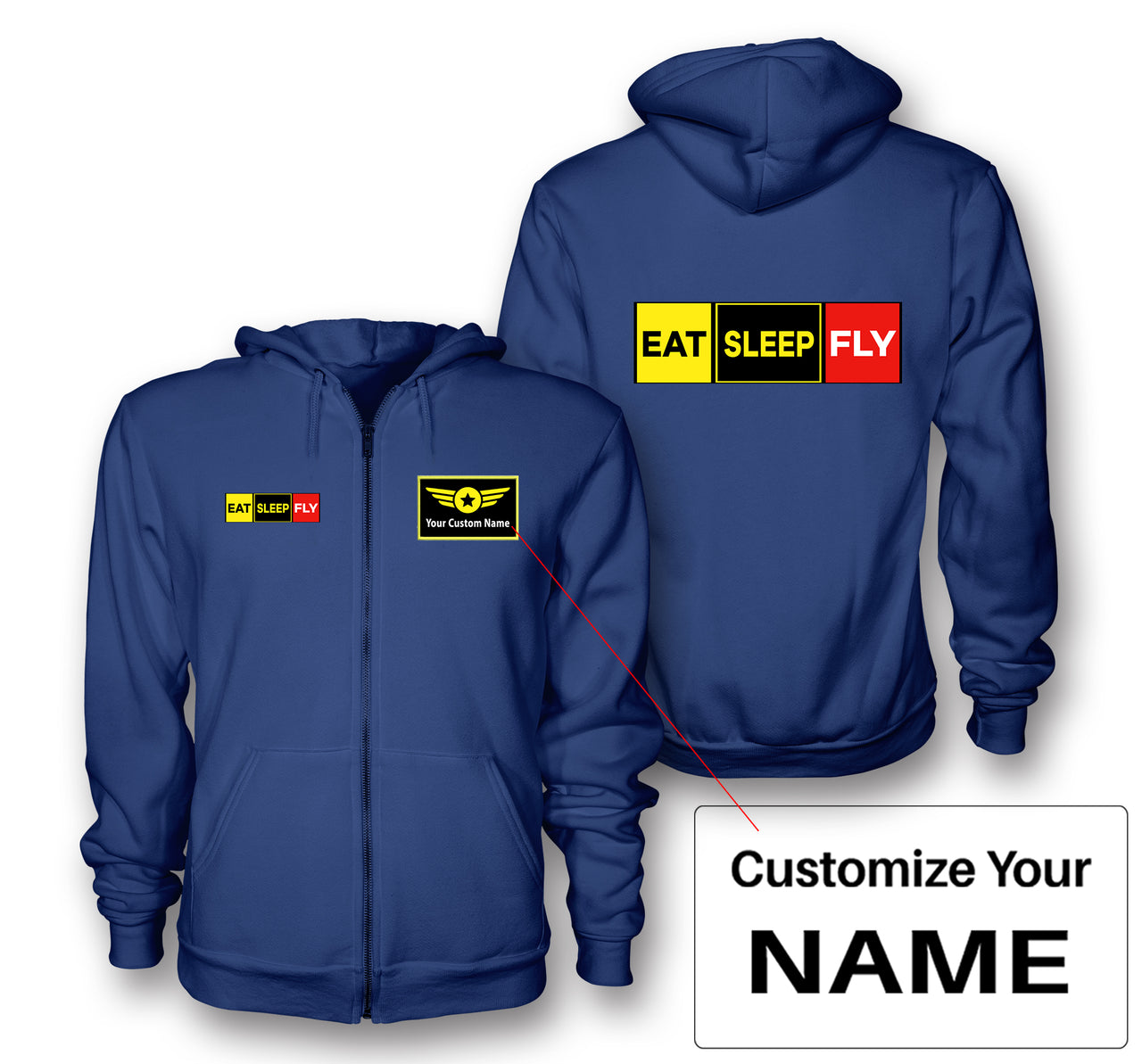 Eat Sleep Fly (Colourful) Designed Zipped Hoodies