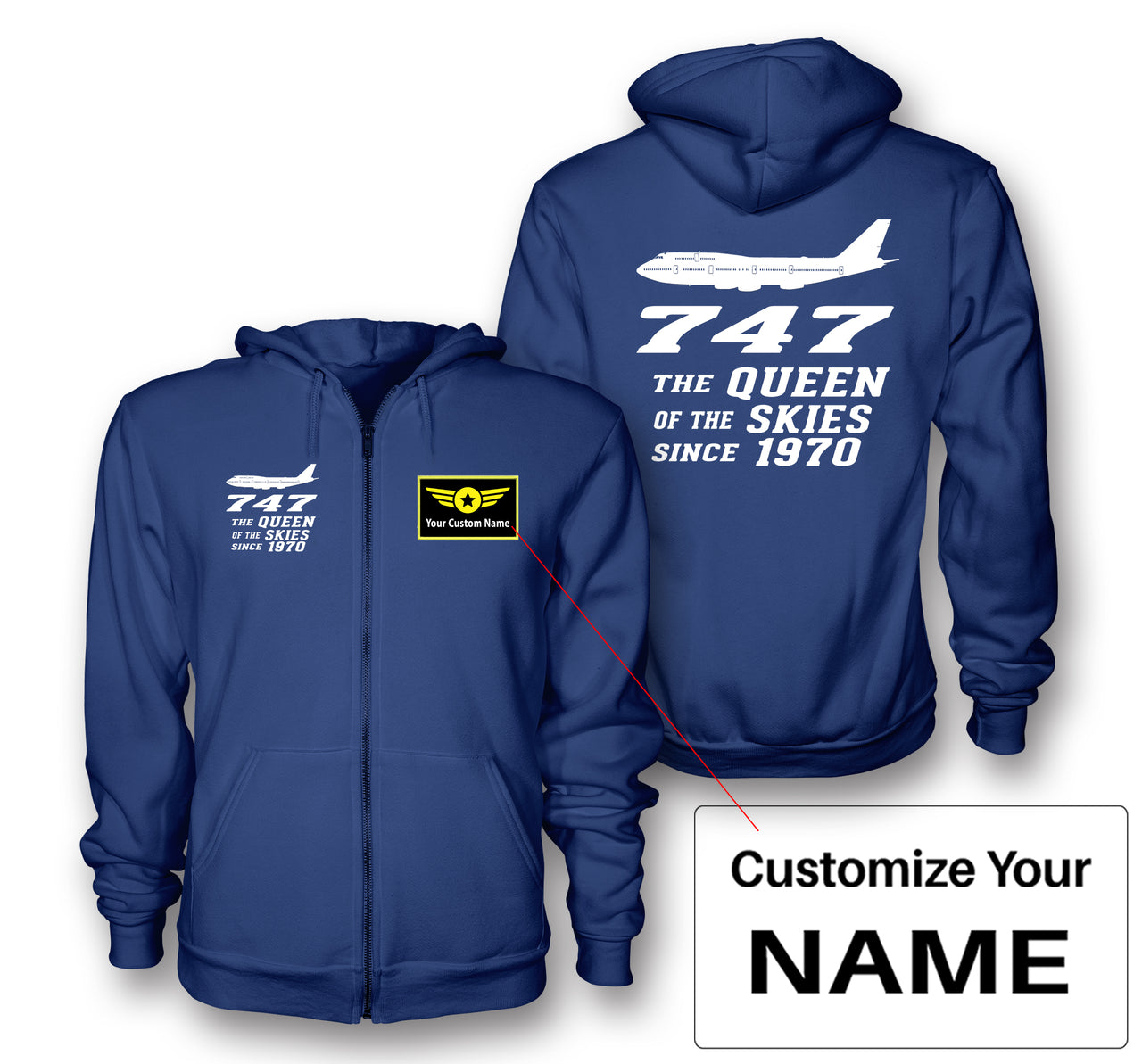 Boeing 747 - Queen of the Skies (2) Designed Zipped Hoodies