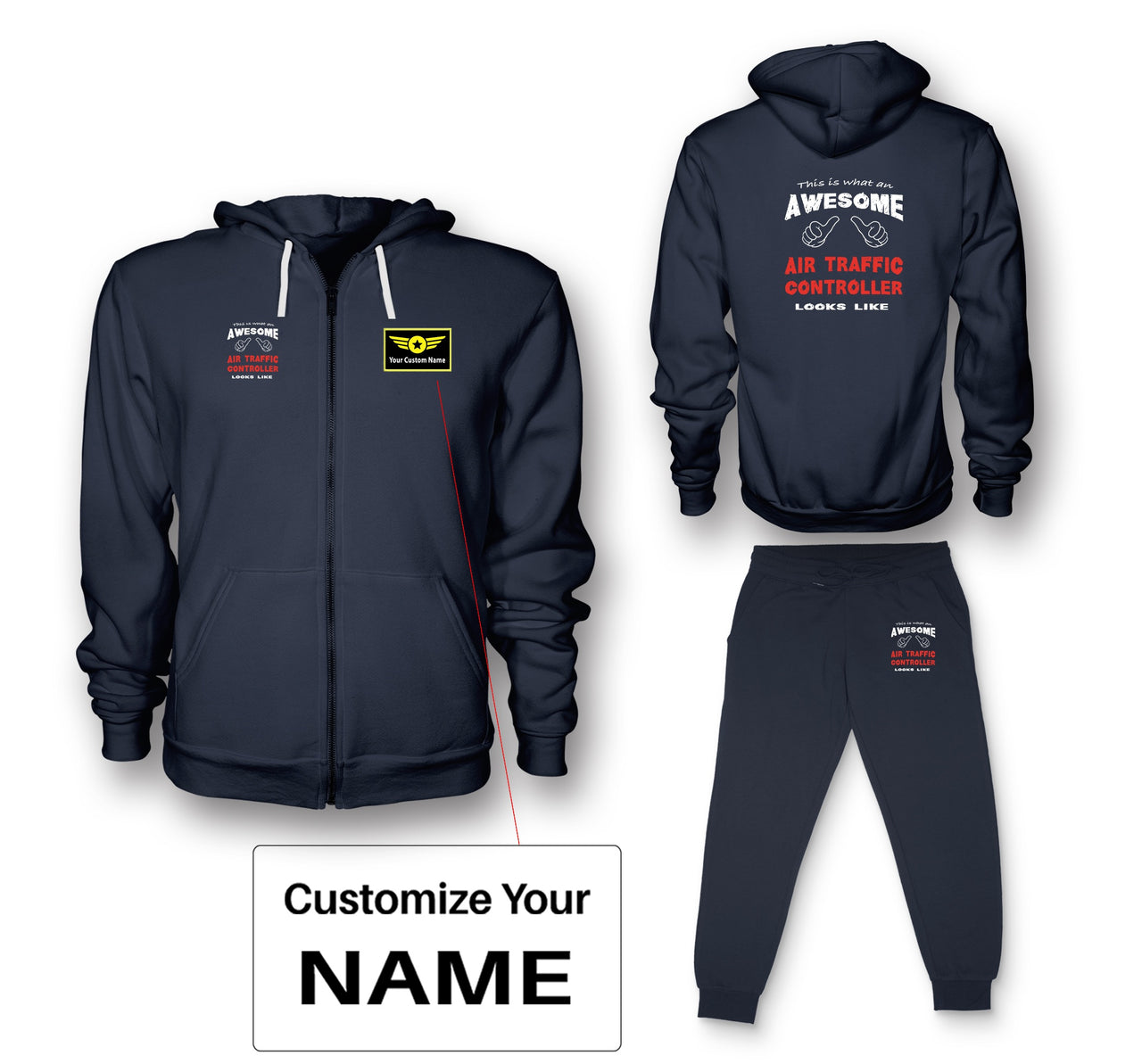 Air Traffic Controller Designed Zipped Hoodies & Sweatpants Set
