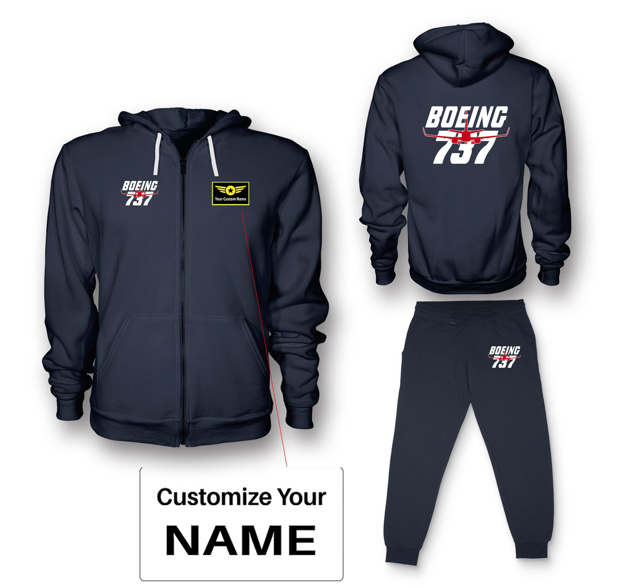 Amazing Boeing 737 Designed Zipped Hoodies & Sweatpants Set