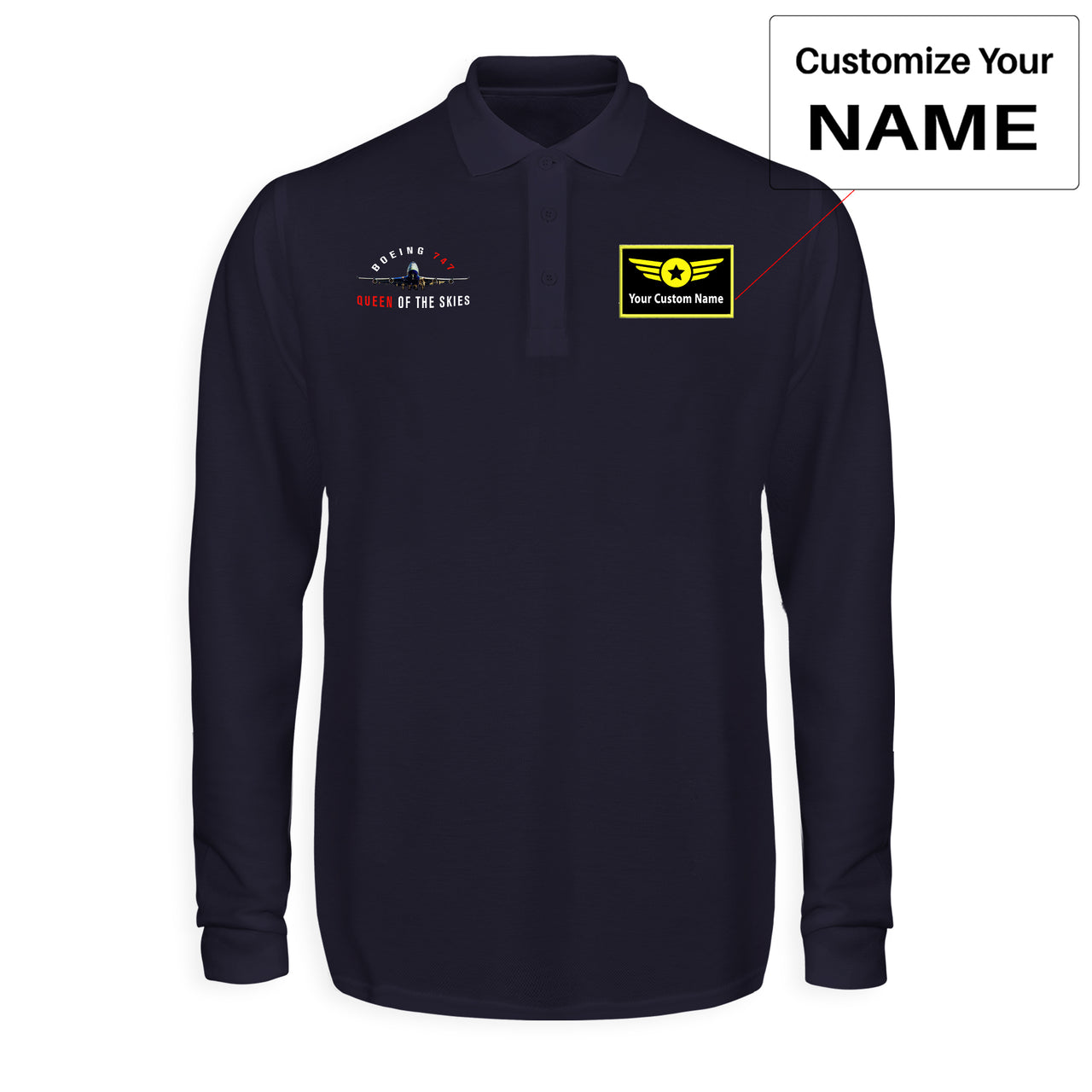 Boeing 747 Queen of the Skies Designed Long Sleeve Polo T-Shirts