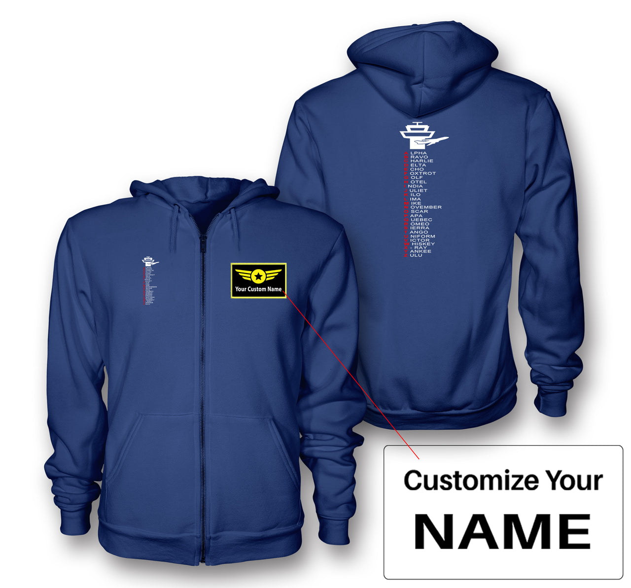 Aviation Alphabet Designed Zipped Hoodies