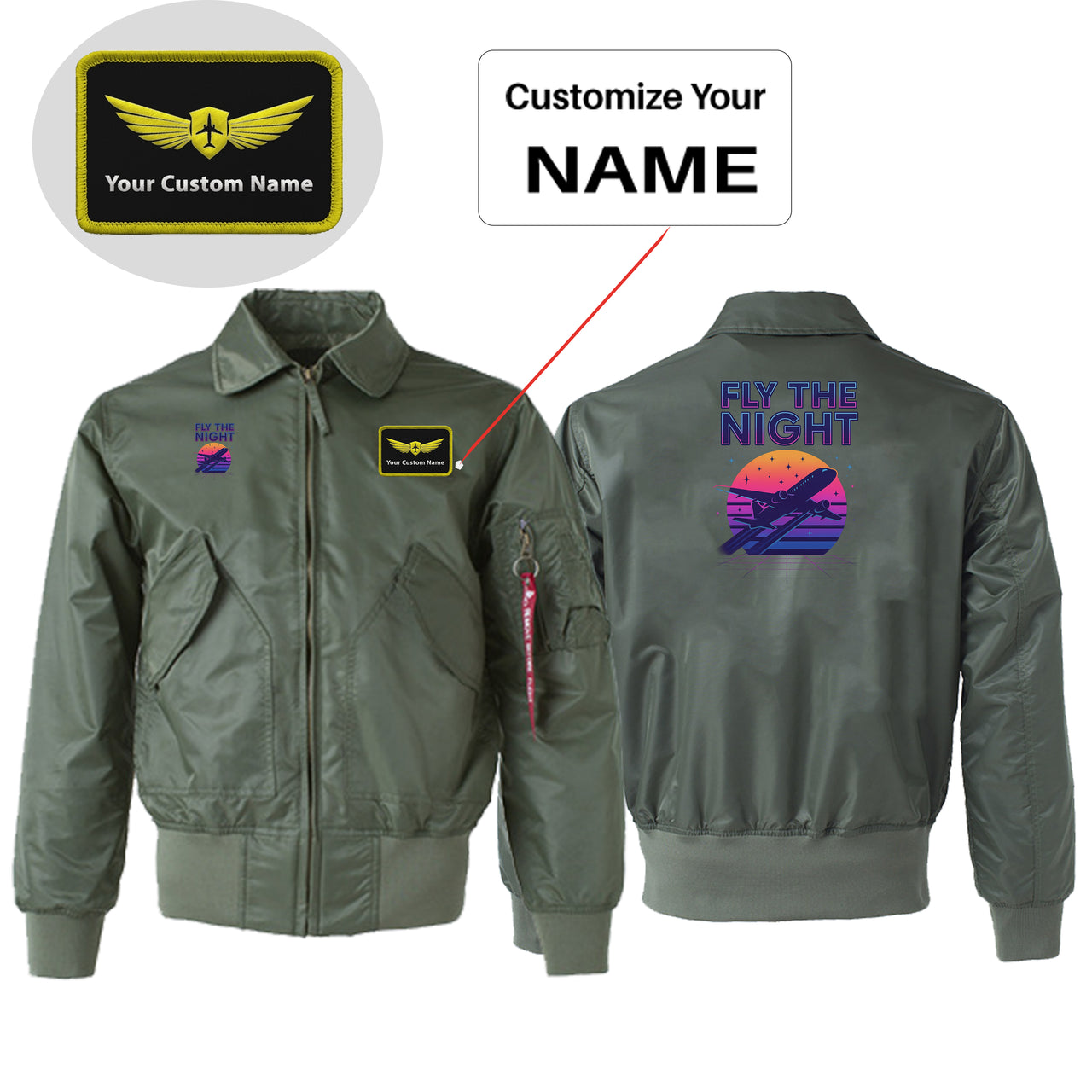 Fly The Night Designed Embroidered Patch Attachable Jackets