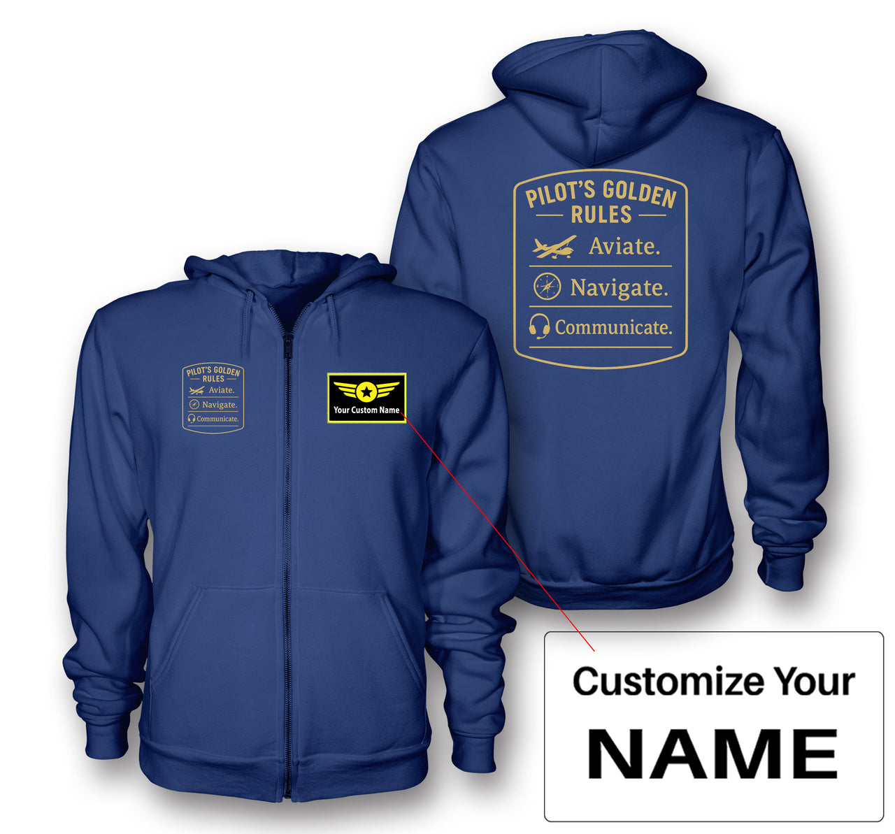 Pilot's Golden Rules Designed Zipped Hoodies