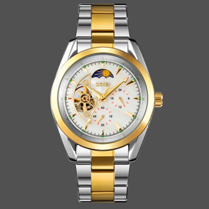 Fully Automatic Mechanical Moon Phase Hollow Bottom Waterproof Watch