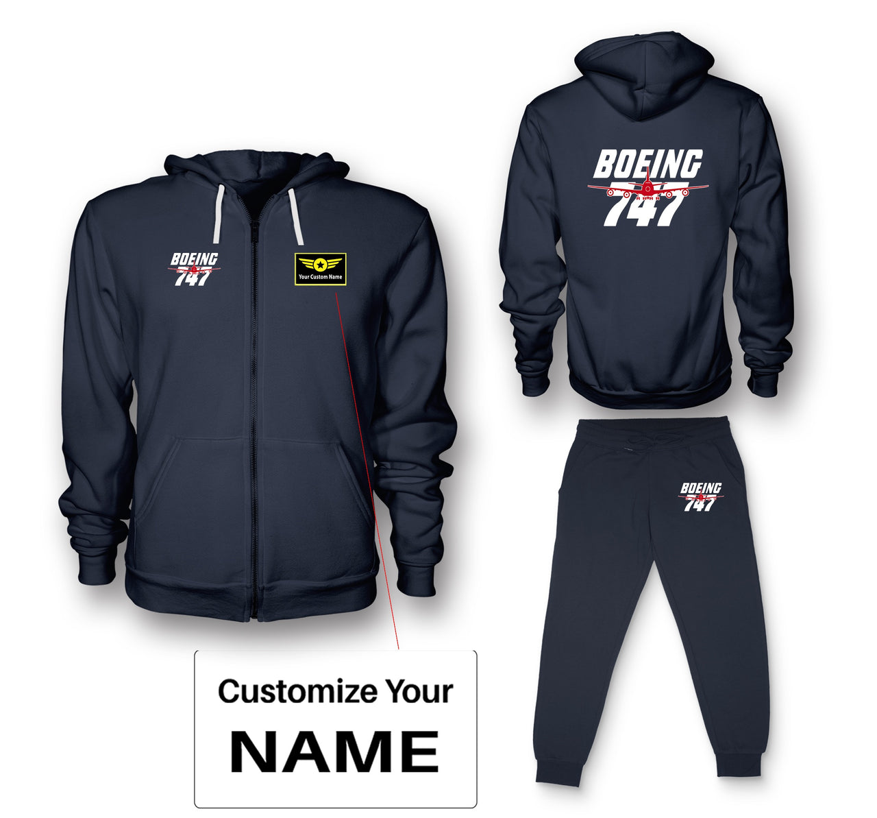 Amazing Boeing 747 Designed Zipped Hoodies & Sweatpants Set